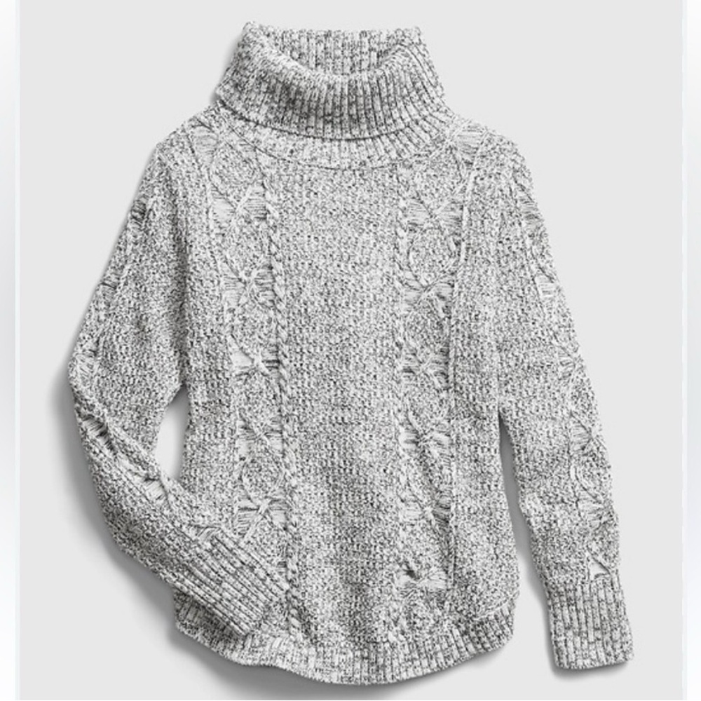 GAP Cable Knit Turtleneck Sweater Gray S Distressed Chunky Oversized Knit Cozy